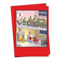 NobleWorks - Joke Christmas Card with Envelope (4.63 x 6.75 Inch) - Funny Cartoon Xmas Greeting Card for Kids, Adults - Santa Suggestion Box 1665