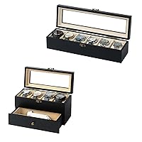 Watch Box Case Organizer Display Storage with Jewelry Drawer for Men Women Gift, Black B1TXDPGF B09S64S3SD