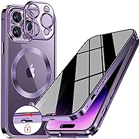[Slide Pop-up Lock & CD Metal Ring Anti-peep Magnetic Case for iPhone 14 Pro Max [Integrated Camera Protection] [Compatible with MagSafe] Full Body Privacy Cover with Built-in 9H Glass-Purple