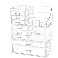 Clear Makeup Organizer And Storage Stackable Skin Care Cosmetic Display Case With 9 Drawers Make up Stands For Jewelry Hair Accessories Beauty Skincare Product Organizing