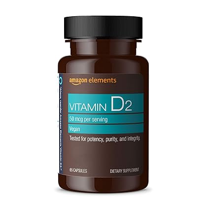 Amazon Elements Vitamin D2 2000 IU, Vegan, 65 Capsules, Supports Strong Bones and Immune Health, 2 month supply (Packaging may vary)