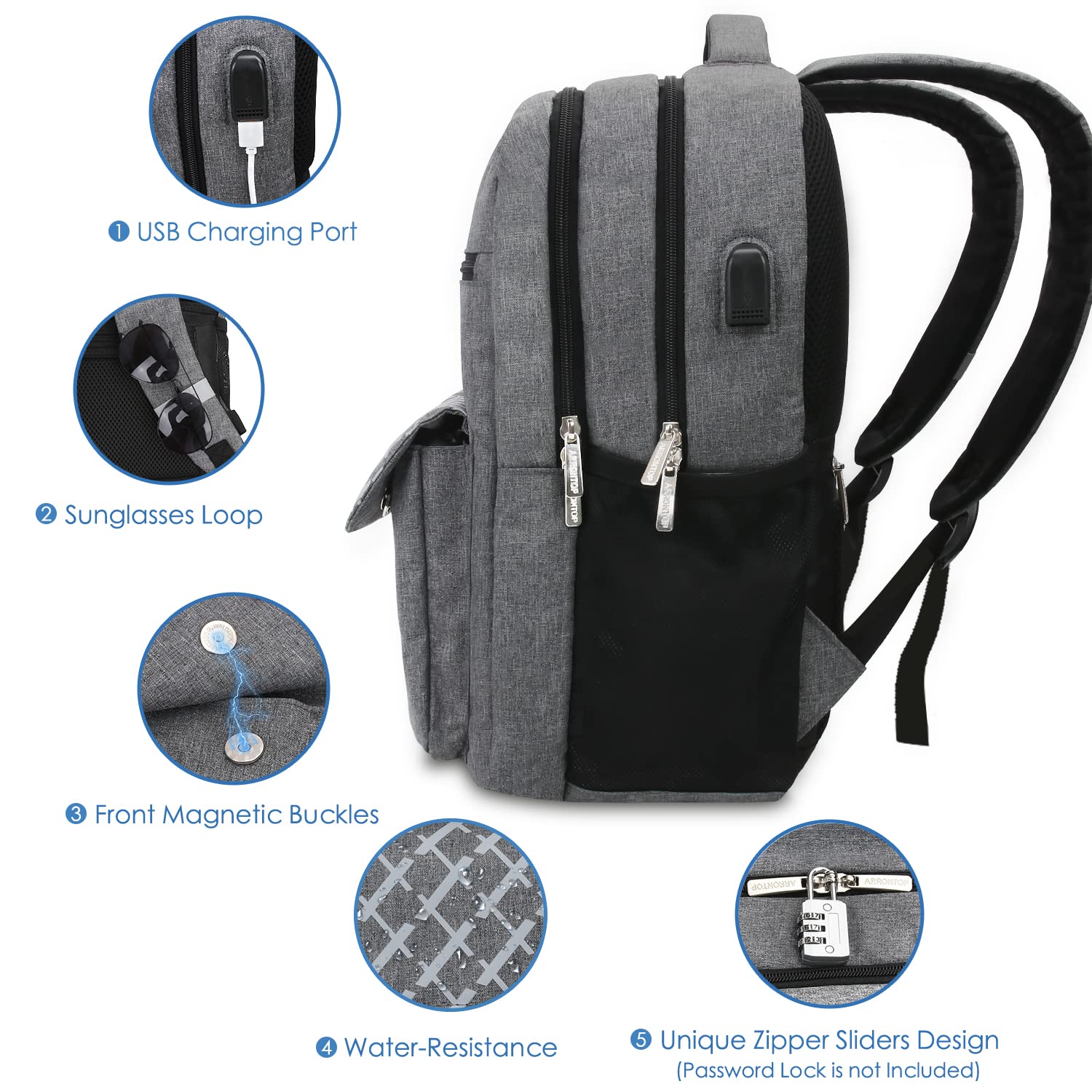 Arrontop Backpacks for College Students, Backpacks for High School,Laptop Backpack Water Resistant Computer Bag with Usb Charging Port