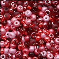 Jablonex Czech Seed Beads, 1-Ounce, Size 6/0, Valentine's Day Red and Pink
