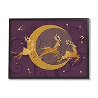 Stupell Industries Reindeers Flying Over Crescent Moon Glam Christmas Sky, Designed by Daphne Polselli Black Framed Wall Art, 24 x 30, Purple