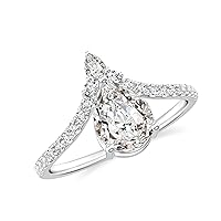 Natural Diamond Pear Crown Shaped Ring for Women Girls in Sterling Silver / 14K Solid Gold/Platinum