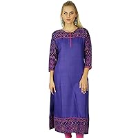 Bimba Women Cotton Purple Kurta Kurti Ethnic Ikat Print Indian 3/4 Sleeve Top Tuni