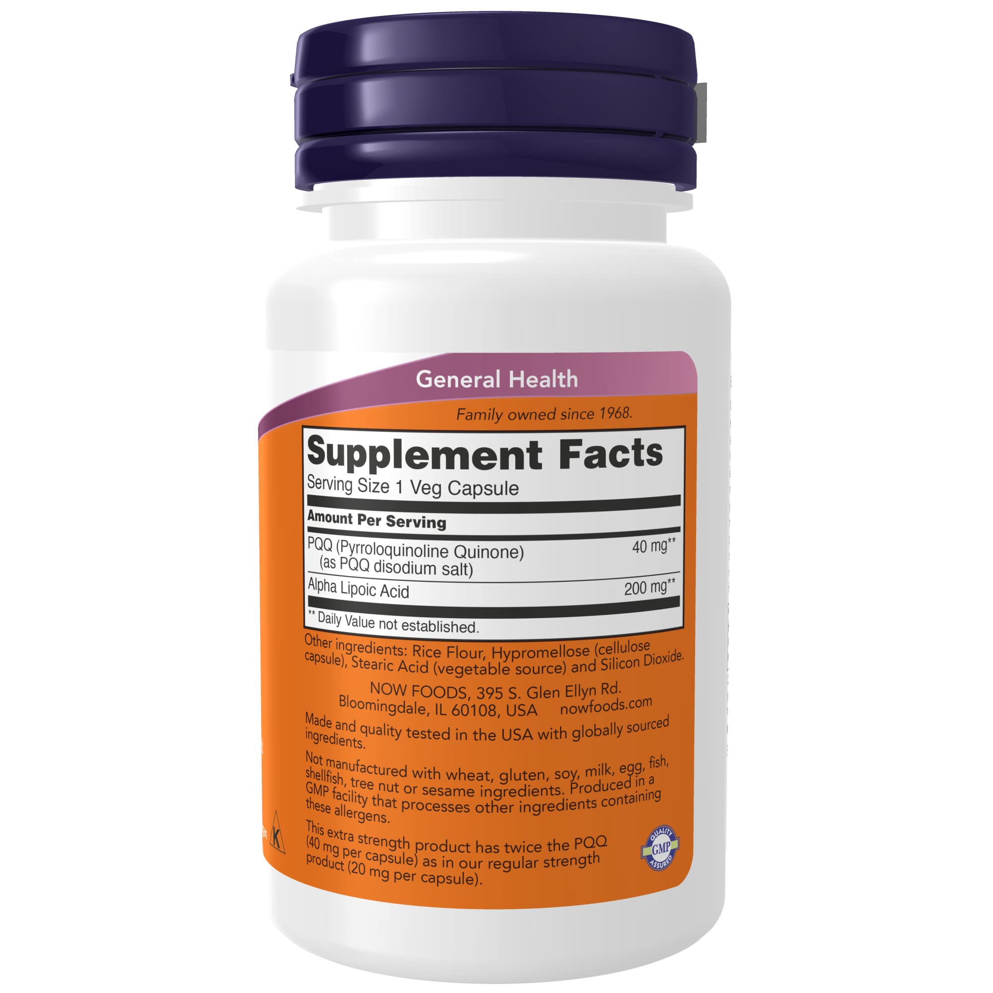 NOW Supplements, PQQ 40 mg with 200 mg Alpha Lipoic Acid, Extra Strength, 50 Veg Capsules