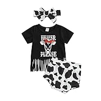 Karuedoo Western Baby Girl Clothes Shorts Set Toddler Boho Cow Short Sleeve T Shirt Top Shorts Headband 3PCS Summer Outfits