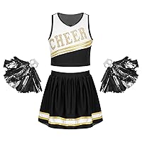 Kids Girls Cheerleading Dance Set High School Sleeveless Crop Top with Skirt Outfit Halloween Cosplay Dress Up