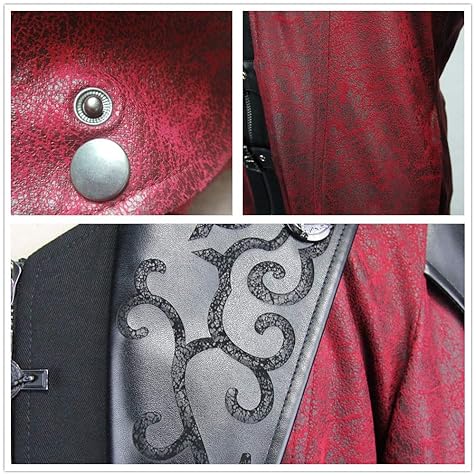 Devil Fashion Men's Steampunk Gothic Hooded Leather Jacket Coat Halloween Cosplay Stage Performance Costume