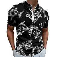 Fish Skeleton Bones Creature Men’s Polo Shirt Slim Fit Short Sleeve Golf Shirts Casual Work T Shirts