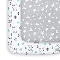 Pack and Play Sheets, 2 Pack Mini Crib Sheets, Stretchy Pack n Play Playard Fitted Sheet, Compatible with Graco Pack n Play, Soft and Breathable Material, Stars & Bunny