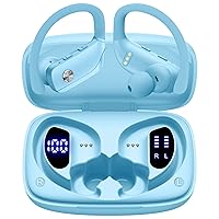 Wireless Earbuds Bluetooth Headphones 48hrs Play Back Sport Earphones with LED Display Over-Ear Buds with Earhooks Built-in Mic Headset for Workout Sky Blue