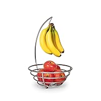 Spectrum Diversified Euro Small Tree & Basket Hanger & Fruit Basket, Produce Saver Banana Holder & Open Wire Fruit Bowl for Kitchen Counter & Dining Table, Satin Nickel