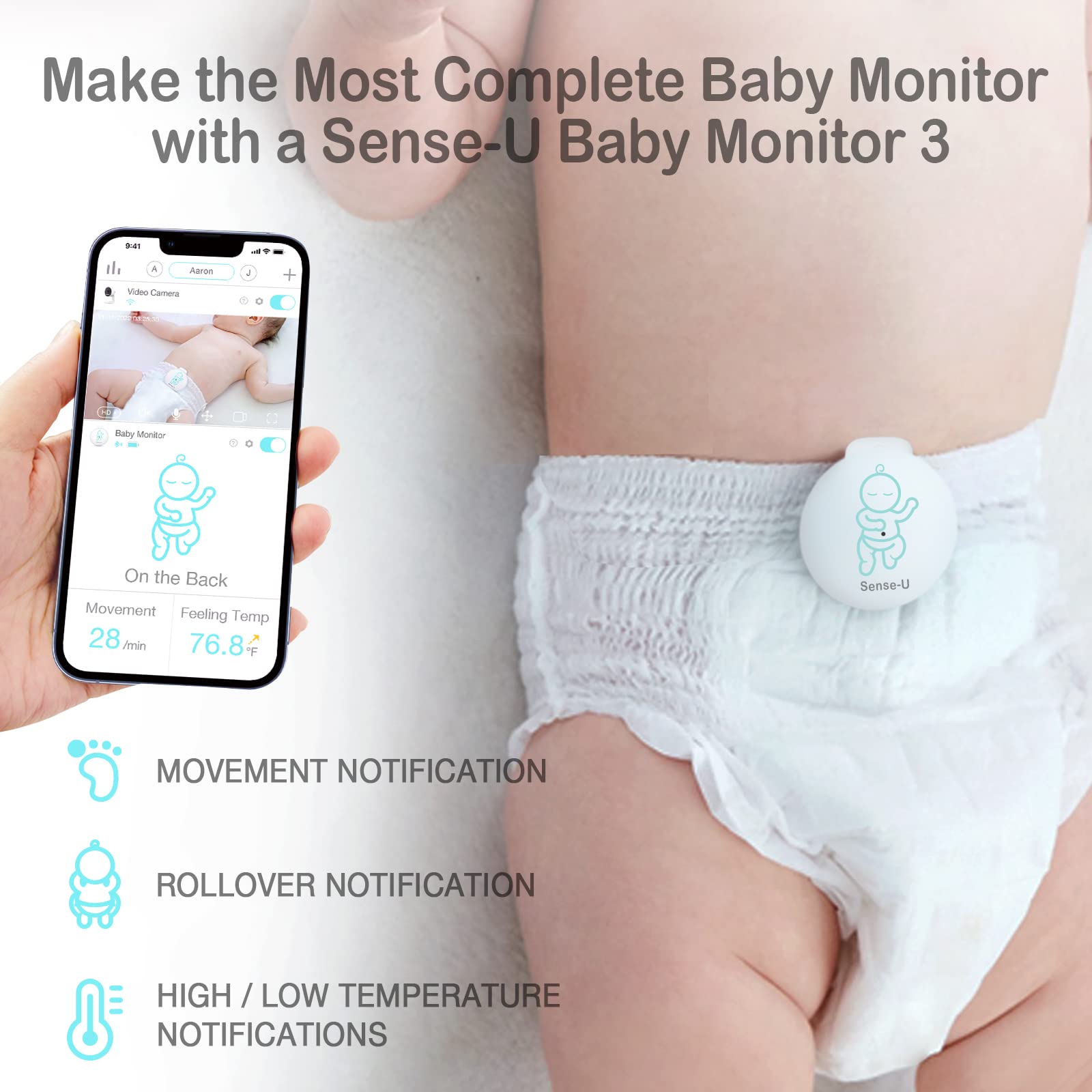 Sense-U Baby Video Monitor with 2 Cameras, with 1080P HD Video and Background Audio, Night Vision, 2-Way Talk, Motion Detection, Long Range & Free Smartphone App