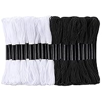 24 Skeins Cross Stitch Threads, Black and White Cotton Embroidery Floss Friendship Bracelets Floss with 12 Pieces Floss Bobbins for Knitting, Cross Stitch Project