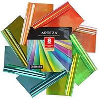 Arteza Holographic Self Adhesive Vinyl, 12x12 Inch, Set of 8, Blue & Green Opal Craft Sheets, Easy to Cut & Weed, for Indoor & Outdoor Projects, Compatible with Most Craft Cutters