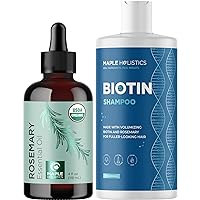 Biotin Shampoo and Organic Rosemary Oil Set - Vegan Sulfate Free Shampoo with Biotin and Rosemary Hair Oil Set for Dry Damaged Hair and Growth with Pure Rosemary Essential Oil for Hair Growth Support