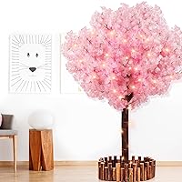 Small Christmas Artificial Cherry Blossom Tree with LED Light, Handmade Pink Cherry Tree, Cherry Blossom Tree Artificial for Party, Wedding, Home Decor, Indoor & Outdoor (4ft Tall/1.2M/4 Trunks)