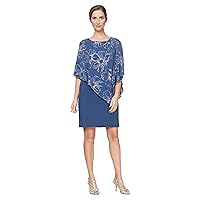S.L. Fashions Women's Short Floral Shimmer Overlay Cape Dress