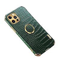 Luxury Trend Crocodile Pattern TPU Phone case with Metal Ring Bracket for iPhone 14 13 12 11 8 7 6 S X XS XR Plus Pro Max Mini Edge Reinforced Shockproof Protective Back Cover(Green,12 Mini)