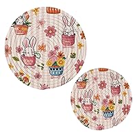 Cute Rabbit Round Cotton Trivets Stylish Absorbent Coaster Set Pot Holders Drink Coasters for Boho Home Bar Decor-2Pcs