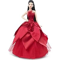 Barbie Signature 2022 Holiday Doll (Straight Black Hair) with Doll Stand, Collectible Gift for Kids Ages 6 Years Old and Up