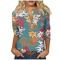 Womens Tops Dressy Casual,3/4 Sleeve Tops for Women Retro Print Button Top Summer Tops for Women 2024