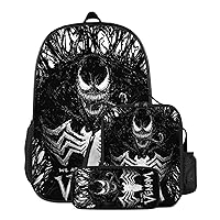 3 Pieces Horror Backpack Movie Fans Backpack Schoolbag Black Fashion Bookbag With Travel Bag, Lunch Box, Pencil Case