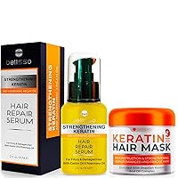 BELLISSO Keratin Hair Mask - Sulfate Free Deep Conditioning Hair Treatment for Dry Damaged Hair with Collagen and Hair Serum - Sulfate Free Deep Treatment with Morrocan Argan Oil
