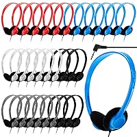 30 Pack Class Set Headphones for Kids Students School Classroom Headphones Bulk Over the Ear Earphones Adjustable with 3.5 mm Jack for Library Children Adults Christmas Office Gifts(Bright Color)