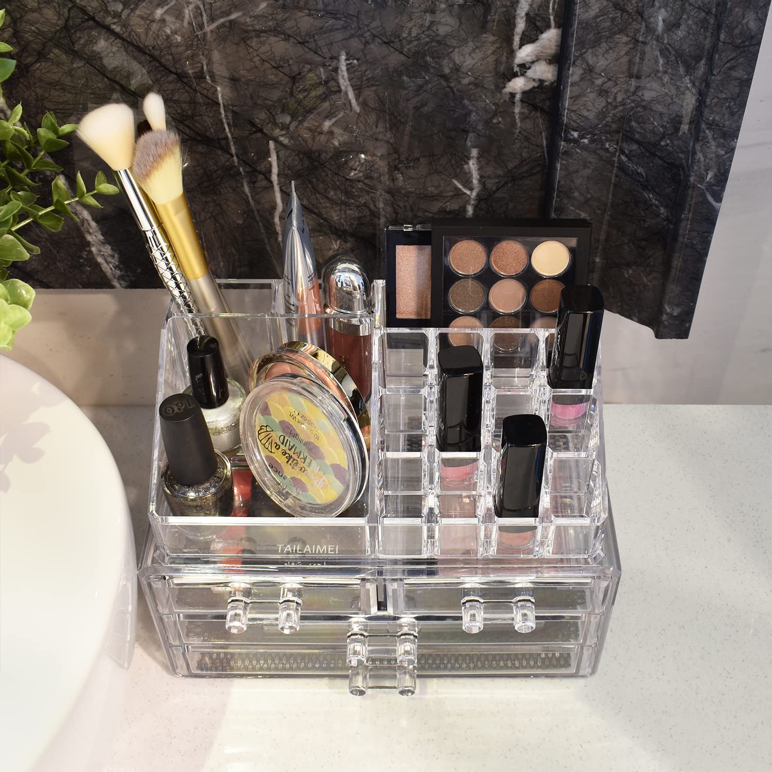 Ikee Design Clear Makeup Organizer for Vanity, Bathroom Counter or Dresser - Easily Accessible with Clear Design. Perfectly Organize Your Beauty Essentials. Adds an Elegant Touch to Your Space.