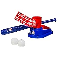 Franklin Sports Kids Baseball Pitching Machine - Pop A Pitch Baseball Batting Machine with Youth Bat + 3 Plastic Baseballs - Boys + Girls Baseball Toy,Red/Blue