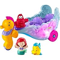 Little People Toddler Toy Disney Princess Ariel’s Light-Up Sea Carriage Musical Vehicle with 2 Figures for Ages 18+ Months
