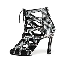 HROYL Women's Latin Ballroom Dance Shoes Rhinestones Latin Salsa Dance Boots,Model L439