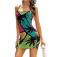 Geometry Coconut Tree Women's Mini Dress Sling Sleeveless Dress Bodycon Tank Dresses Sexy Hip Dresses for Beach Party