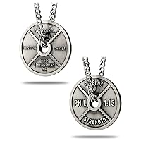 Men's Weight Plate Necklace Philippians 4:13 Bible Verse for Gym Fitness Athlete Weightlifter Christian Gifts Dumbbell Jewelry
