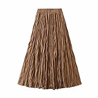 Women's Flowy Maxi Skirt Summer Pleated Elastic High Waisted Casual Beach Boho Long Skirts A-Line Ruched Dressy Skirt