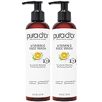 PURA D'OR Vitamin C Face Wash (8oz x 2 = 16oz) Antioxidant Rich Brightening Cleanser For Radiant Glow & Even Skin Tone - Hydrating, Refreshing & Nurturing, Sulfate & Paraben Free Gentle Formula