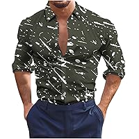 Button Down Beach Shirt Men Tie Dye Print Tee Shirts Lapel Long Sleeve Casual T-Shirt Muscle Fit Hawaiian Shirts