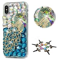 STENES iPhone XR Case - Stylish - 100+ Bling Crystal - 3D Bling Handmade Peacock Design Cover for iPhone XR - Blue
