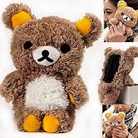 LUVI Furry Phone Case, 3D Bear, Compatible with iPhone 14/14 Pro, Plush Fuzzy Fur Hair, Cute Cartoon Design, Brown