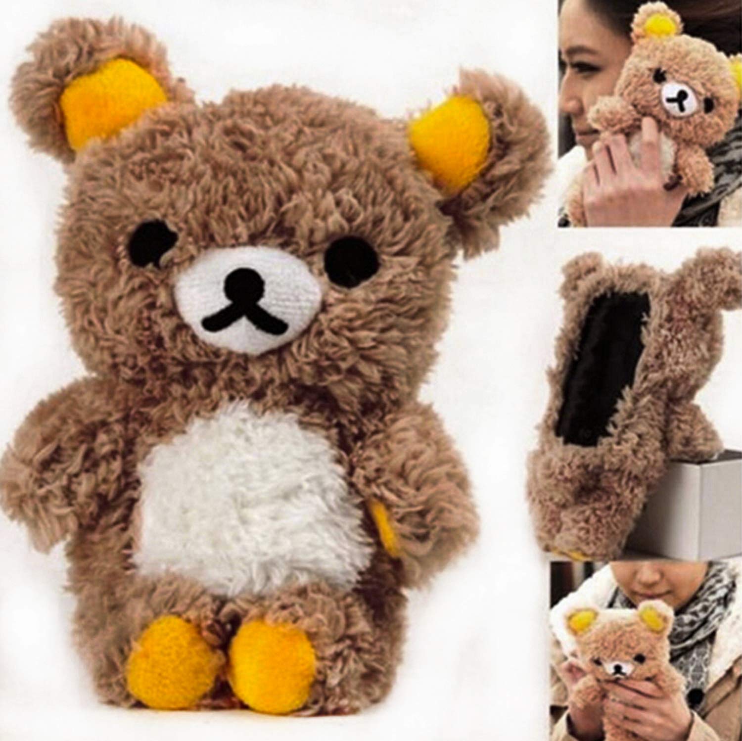 LUVI Compatible with iPhone 14/14 Pro Case Cartoon 3D Bear Furry Plush Fuzzy Fur Hair Lovely Cool Protective Cover Fluffy Fashion Luxury Winter Warm Case for iPhone 14/14 Pro Brown