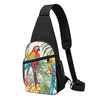 Sling Bag Crossbody for Women Fanny Pack Tropical plants and parrots Chest Bag Daypack for Hiking Travel Waist Bag