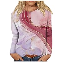 Women's Fall Tops Trendy 2023,Long Sleeve Tops for Women Casual Round Neck Long Sleeve Printed T-Shirt Top Fall Outfits