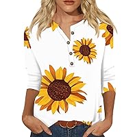 Casual Women's Tops 3/4 Sleeve Button Down Summer Shirts Printed Baggy 2024 Trendy Workout T-Shirt Tees Blouse