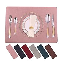 Placemats for Dining Table Set of 4,Design-Classic Faux Leather Eco-Friendly Place Mats,Waterproof&Stain Resistant Table Mats,Washable,Heat-Resistant,Non-Slip for Dining Table Decor (Pink, 4)