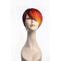 Natural Wig Bob Pixie Tousle Brown Red Yellow Color Block Ombre Heat Friendly Fire Resistant Kanekalon (2 Wig Caps Provided)