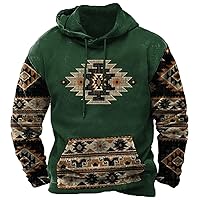 Mens Hoodies Fall Winter Trendy Color Patchwork Retro Printing Leisure Long Sleeve Drawstring Hooded Sweatshirts