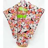 Shichi-Go-San Kimono 7 Years Old Girl Full Set Black 4 Piece Set